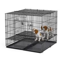 Puppy Playpen with Plastic Pan and 1/2" Floor Grid (Color: Black, Size: 36" x 36" x 30")