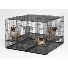 Puppy Playpen with Plastic Pan and 1" Floor Grid (Color: Black, Size: 48" x 48" x 30")
