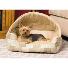Lounge Sleeper Hooded Pet Bed (Color: Tan, Size: 20" x 25" x 13")